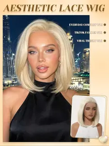 13x4 HD Lace Wig 12" Straight Bob | Pure Platinum Blonde Heat Resistant Synthetic Wig Breathable Cap Heat Resistant Wigs