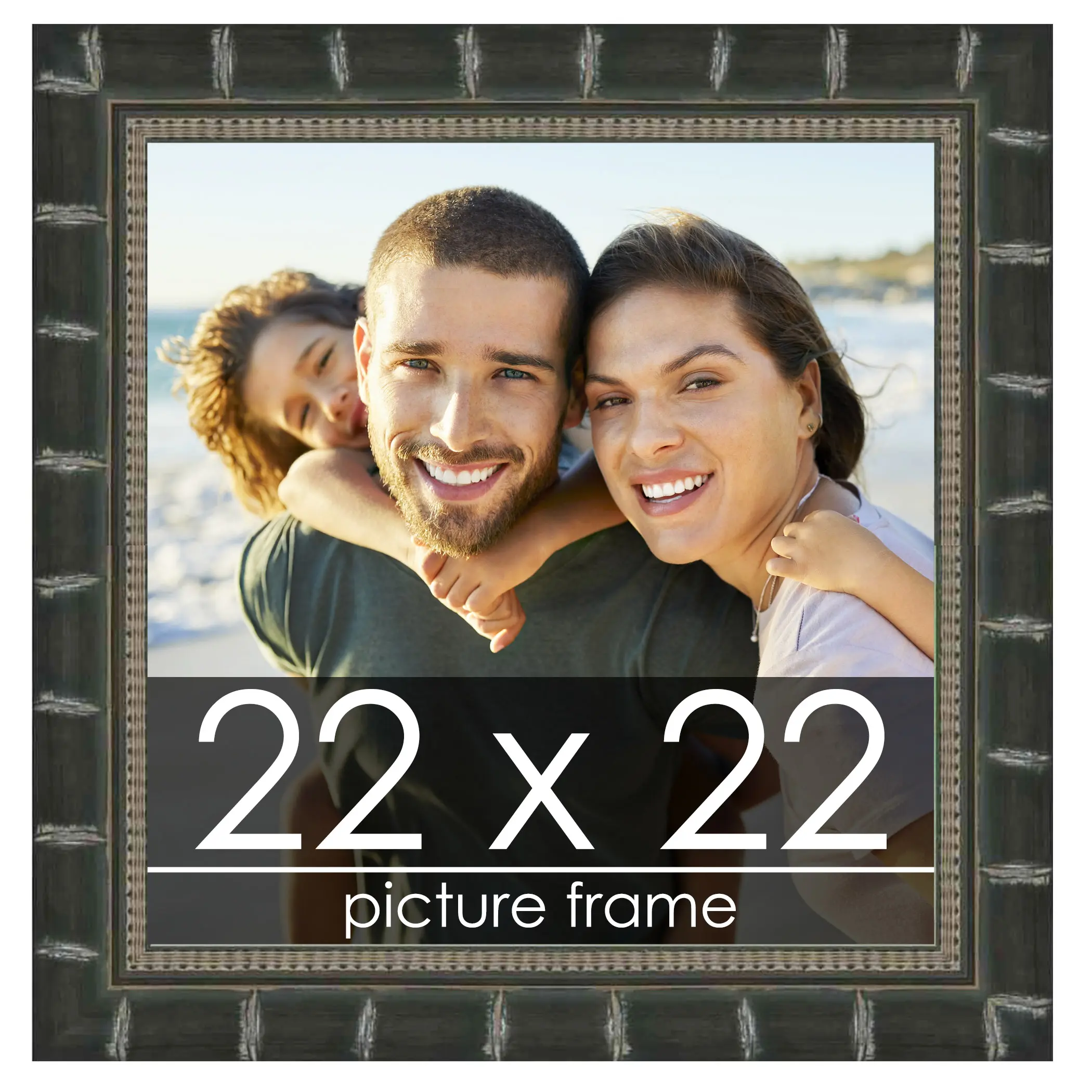 22x22 Black Modern Bamboo Picture Frame - UV Acrylic, Foam Board Backing, Hanging Hardware
