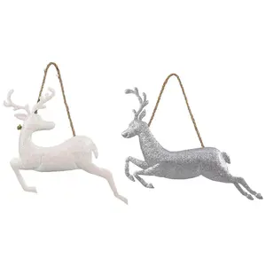 Young's Set of 2 Frosty Winter Reindeer Metal Wall Art