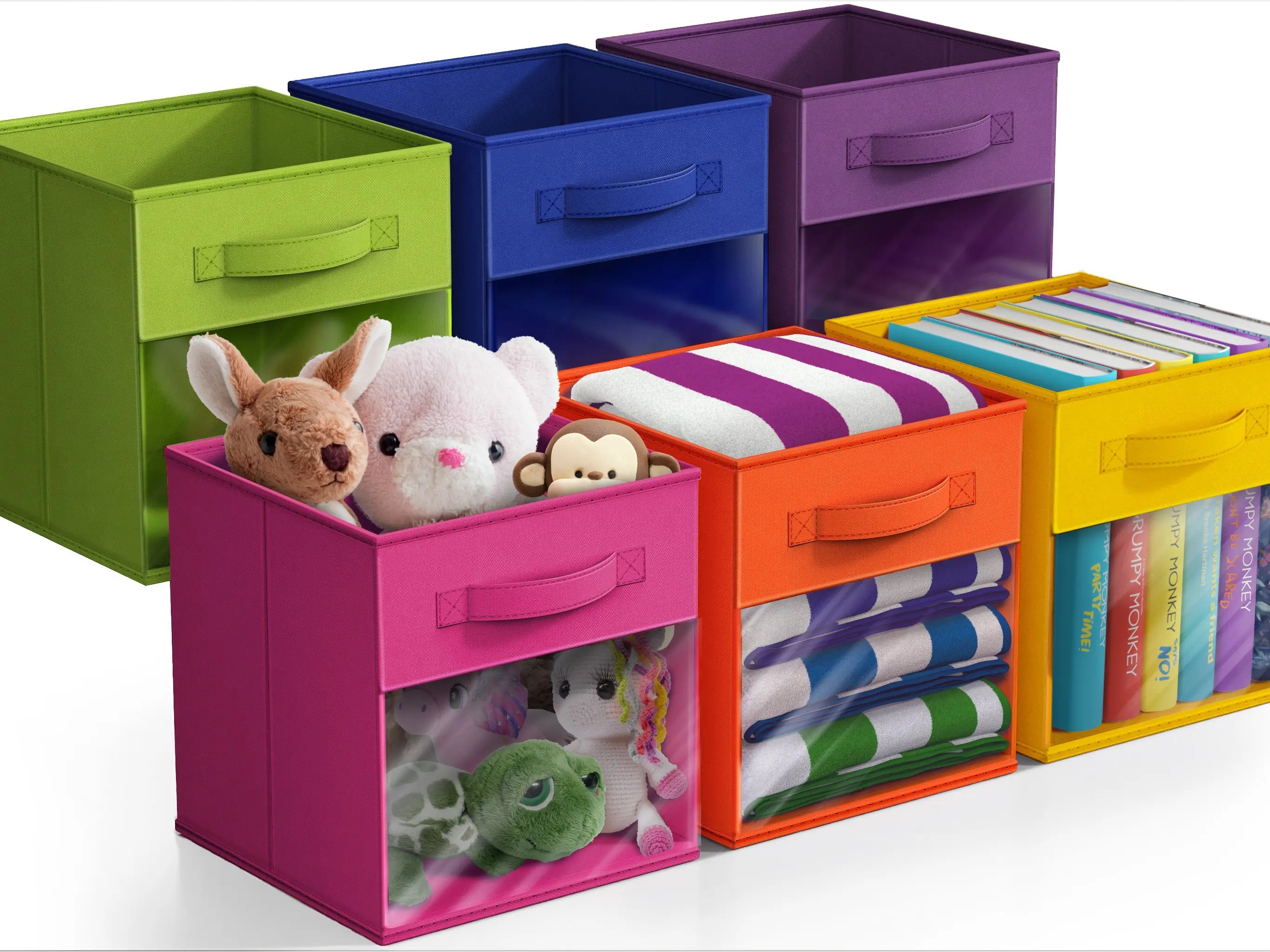 Sorbus 11-Inch Square Fabric Storage Boxes - 6-Pack Bright Rainbow Open Bins, Lightweight Collapsible Stackable Household Organizer Cubes with Polypropylene for Laundry, Bathroom, Balcony & Multiple Rooms