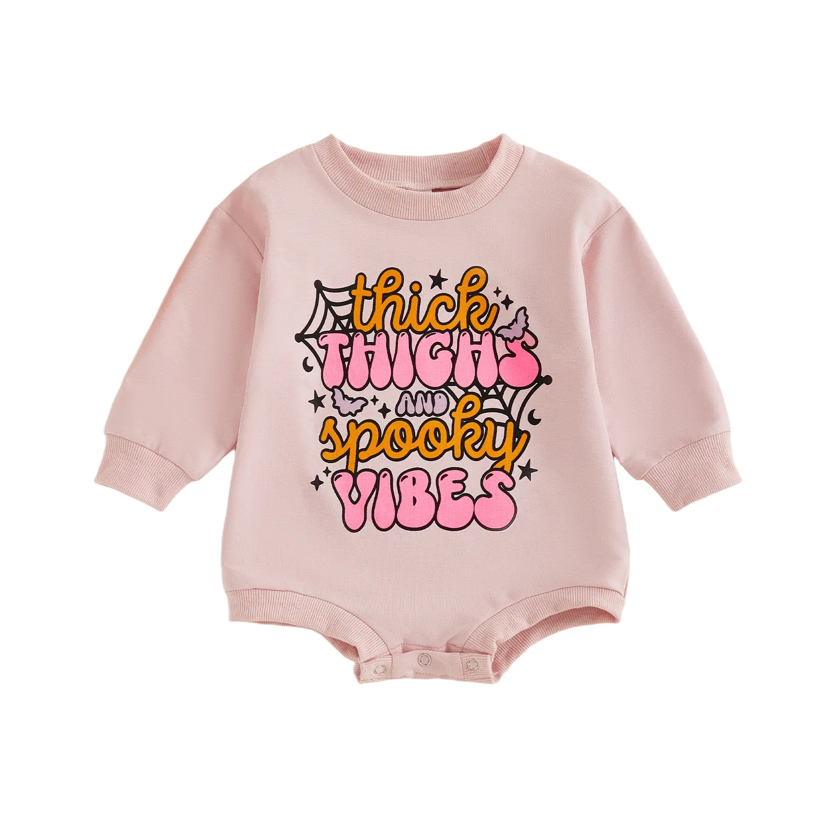 Newborn Baby Girl Halloween Bodysuit Outfit - Cotton Blend, Long Sleeve Sweatshirt Romper, Pumpkin Print, Thick Thighs & Spooky Vibes, Fall Winter Infant Newborn Outfits, Jumpsuit