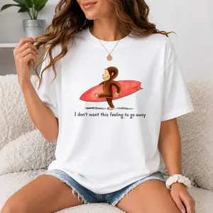 Curious Surfer Monkey Unisex T-Shirt, Nostalgic Summer Beach Graphic Tee, I Don_t Want This Feeling To Go Away Vacation Tee, All-Day Comfort, Zero Compromise, Looks Good, Feels Better