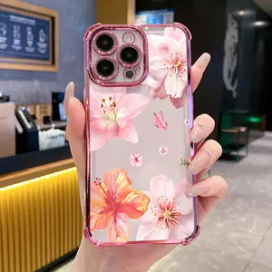 Girly iPhone Cases Spring flower collage patterns Phone Case For iPhone 16 15 14 13 12 11 Pro Max Plus Shockproof Transparent Cover Protector Casing Protector Protection