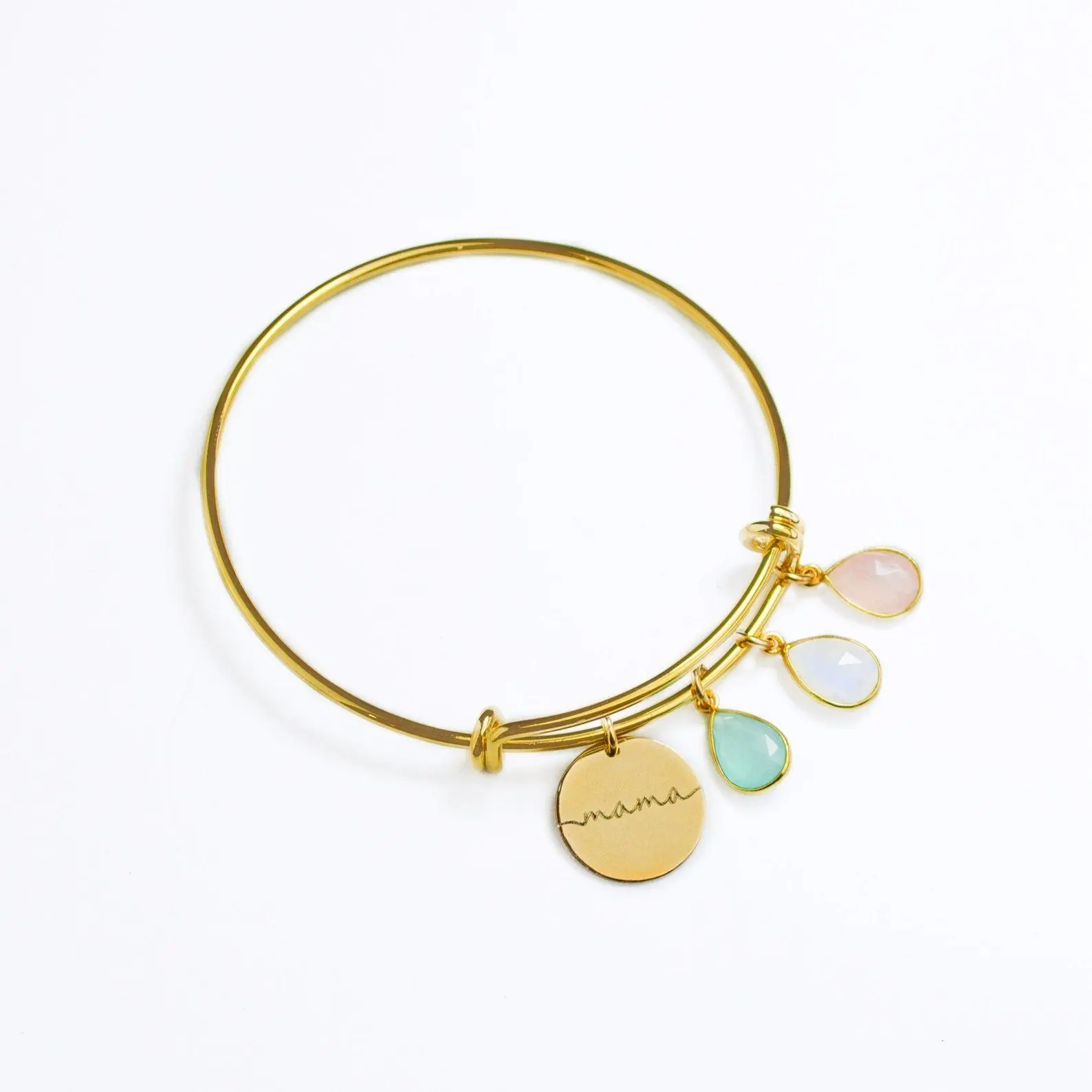 Personalized Mothers Bracelet with Birthstone Charms and Mama Disc Charm