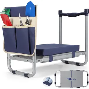 Foldable Garden Kneeler and Seat, Heavy Duty Garden Stool with 10" Wide Detachable Kneeling Pad, Portable Garden Bench Chair with Large Garden Tool Bag, Gardening Gifts  Women, Seniors, Mom