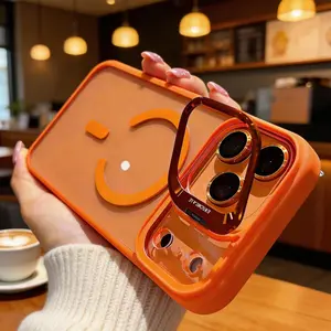 Magnetic Mobile Phone Case with MagSafe Camera Ring Holder, Military-Grade Drop Protection, Anti-Fall, Non-Yellowing, Wireless Charging Compatible, Protective Cover, Orange Silicone for Iphone 17 16 15 14 13 12 11 Pro Max Plus  Galaxy S23 S24 S25 S26