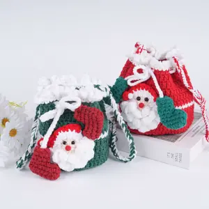 Christmas Crochet Pouch - Small Drawstring Bag for Women - Cute Santa Mini Bag - Perfect Birthday Gift