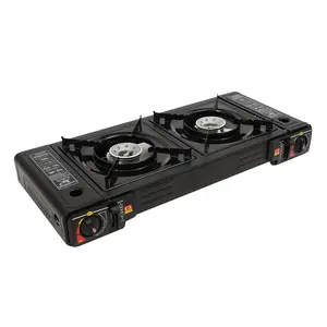 2 Burner Portable Butane Camping Stove, Dual Fuel Stove with Adjustable Burners, Automatic ignition Camping Stove with Butane & Propane Compatibility for Camping Home Backyard Cooking