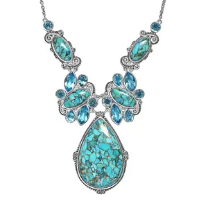 Sajen Silver Recon Turquoise and Celestial  Blue Doublet Quartz 83.90 ctw Necklace 18 Inches in Rhodium Over Sterling Silver Christmas Gifts