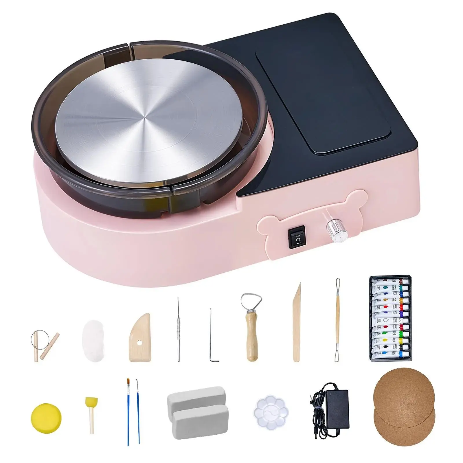 【summerfinds】VEVOR Mini Pottery Wheel,  , 6 inch Turntable, Forward and Reverse Rotation, Adjustable Speed, Electric Clay Wheel for Kids and Adults, with Clay Shaping Tools, for Home DIY, Pottery Classes, Pink, Handmade Gifts, Modeling Clay