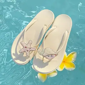 Original Starfish Conch Sparkling Diamond Flip Flops Simple Sweet Outdoor Women's Slippers Beach Vacation Casual Sandals