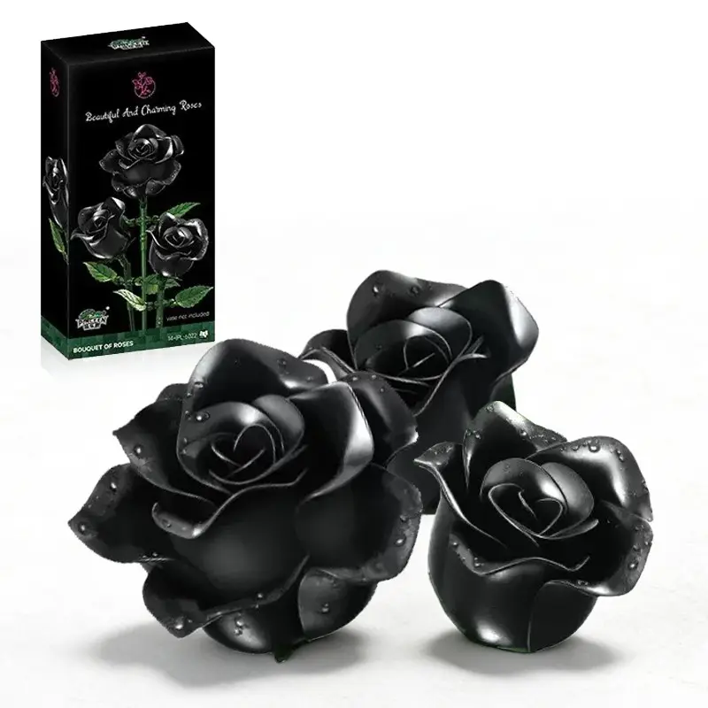 Black Rose Bouquet Building Block Set - 3-Piece Set, Faux Artificial Flower Toy, Gothic Aesthetic Romantic Black Rose Bouquet Building Block Set - 3-Piece Set, Faux Artificial Flower Toy, Gothic Aesthetic Romantic
