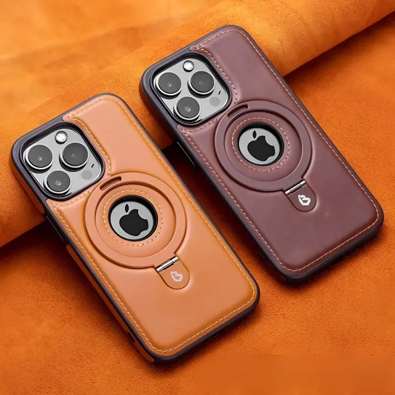 Genuine Cow Hide Leather Magnetic Stand Casing for iPhone 12-17 Pro Max, Customized Flush Mount Anti-Drop Shockproof Smartphone Accessory, Ideal for Daily Use & Travel, Accessories, Protection