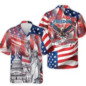 USA 250th Anniversary Hawaiian Shirt HCP Model Patriotic Eagle Statue Of Liberty Print Lightweight Breathable Button Up Summer Beachwear Gift for Men Women