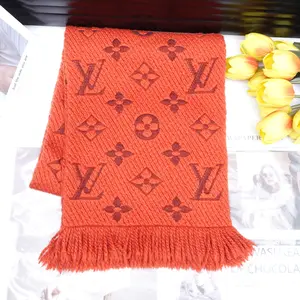 Pre-owned Louis Vuitton Orange Red Square Wool Scarf T10305390