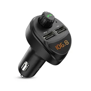 FM Transmitter with Car Charger Dual USB Ports LED Display Black Compact Design for Easy Use and Versatile Functionality