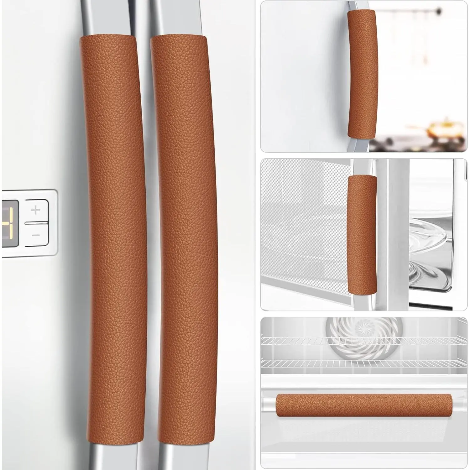 Refrigerator Handle Covers, 5 count Leather Kitchen Appliance Handle Covers, Keep Your Fridge Microwave Oven Stove Dishwasher Clean, Save Your Time, Trimmable and One Size Fits All (Dark Orange)