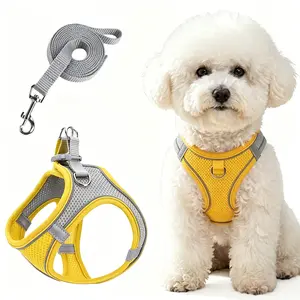 Escape Proof Dog Harness and Leash Set, No Choke Soft Padded Mesh Pet Vest, Easy Step-In Adjustable No-Pull Dog Harness for Small Medium Dogs, French Bulldog, Sunset Blue Plush Corduroy Pet Harness