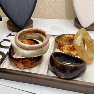 Women's Vintage Geometric Resin Bangle - Irregular Wide Acrylic Plastic Bracelets & Bangles, Multiple Colors, Bohemian Beach Daily Costume Jewelry