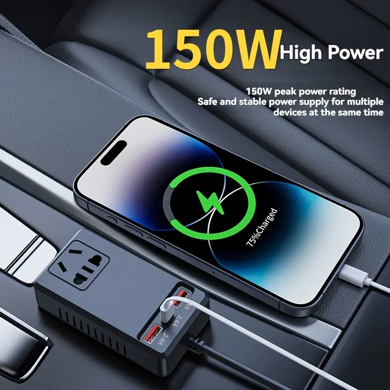 150W Peak Car Power Inverter, 12V/24V to 220V Plug Socket with 2 USB Ports & Type C PD Fast Charge, Multi-Vehicle Portable Lightweight Compact Smart Charger for Phones Laptops Tablets, Automobile Adapter summerwins,