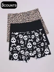 3-Pack Mid-Waist Leopard Print Boxers, Breathable & Comfortable, Ideal for Daily Wear, Gym, Yoga, Anti-See-Through, All Seasons
