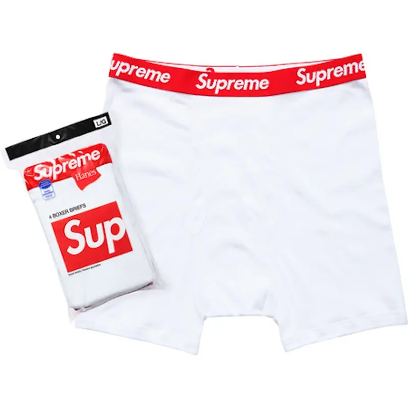 Supreme Hanes Boxer Briefs (4 Pack) White Men's 100% Authentic Comfortable Everyday Wear Gym Casual Soft Cotton