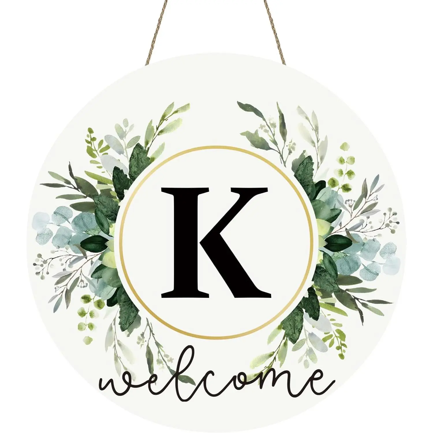 Monogram Letter K Wreaths for Front Door Wreath Wooden Welcome Sign for Front Door Decor Floral Family Last Name Initial House Warming Spring Summer Porch Rustic Wall  Kitchen Boho Decorations