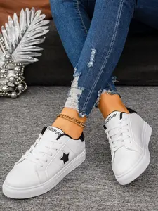 Women's Spring Leather Sport Board Shoes, Fashionable Casual Sneakers, Casual Sporty Sneakers, PU Upper Material, Less Than Ankle Height, Plain Pattern