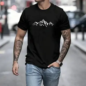 Men’s minimalist mountain range graphic T-shirt featuring a clean white peaks print, made from a soft cotton blend—perfect for outdoor enthusiasts, minimalism fans, and casual everyday outfits.