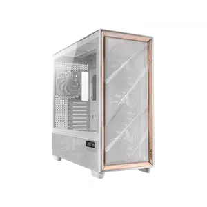 Antec Flux Pro White, 6 x PWM Fans Included, High-Airflow Front Panel with Birch Wood, iShift PSU 90° Mount, USB3.0 x 2, Type-C, 420mm Radiator Support, Temp. Display, Full-Tower E-ATX PC Case
