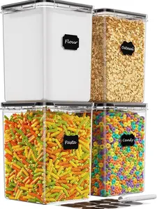 4 Pack - 5.4L/183oz Large Food Storage Containers with Lids Airtight, Flour Sugar Storage Containers, Plastic Canisters Sets for Flour, Sugar, Rice, Baking Supplies, with Labels & Maker