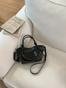 Multicolor Glossy Soft Leather Basket Bag, Korean Style Knot Drawstring Design, Crossbody Shoulder Bag, Mini Bucket Bag for Students