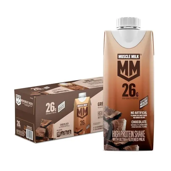 Muscle Milk High Protein Shake, Chocolate, 11 fl oz Cartons (12 Pack) Ultra Filtered Milk, 26g High Quality Protein Shake, 3g Sugar, 160 Calories, No Artificial Flavors, No Artificial Sweeteners, No Added Colors