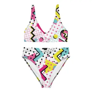 80's Vibe Recycled Double-Layered High-Waisted Bikini with Removable Padding