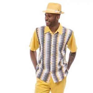 Men’s Wave Pattern Walking Suit Set in Canary - 2 Piece Classic Fit