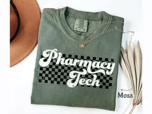 Comfort Colors Pharmacy Tech Shirt, Pharmacy Technician Shirt for Pharmacist, Checkered Pharmacy Student Shirt Paraprofessional For Women