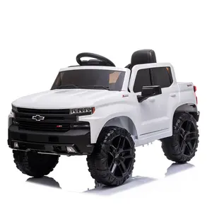 GARVEE 12V Battery-Powered Ride-On Car - Licensed Chevrolet Silverado GMC Truck for Toddlers with Remote Control, MP3/Bluetooth, Spring Suspension, LED Lights, Available in Black, White, Pink, and Red.