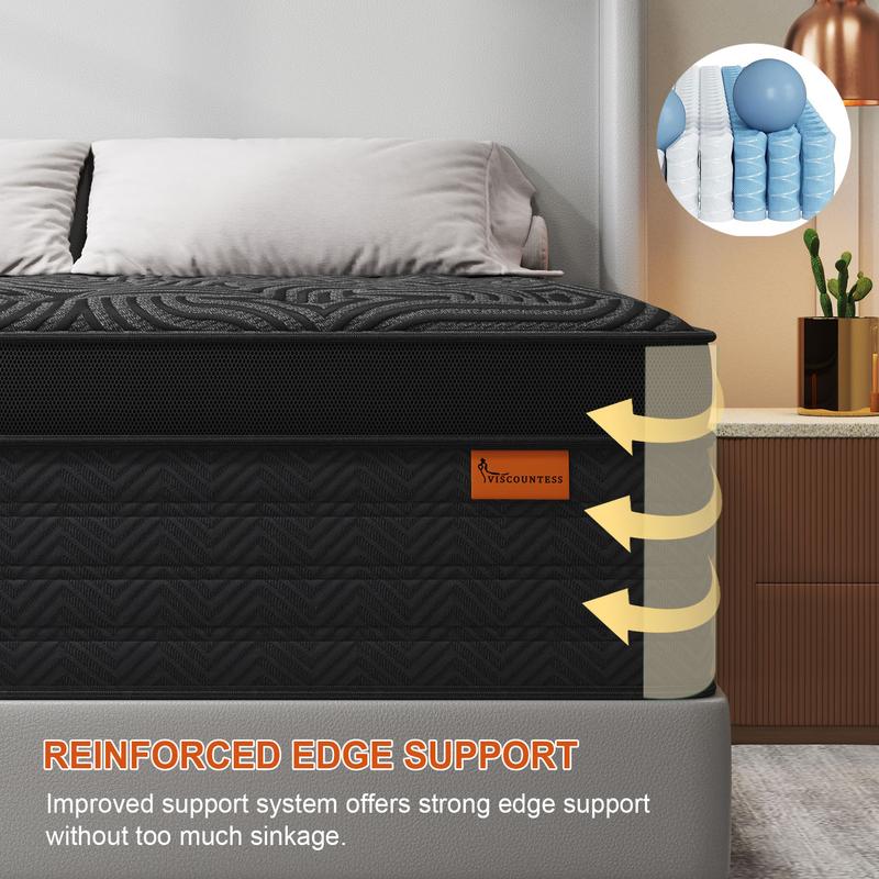 9"12"14" Gel Memory Foam Hybrid Pocket Spring Twin Full Queen King Mattress In A Box, Euro Top Mattresses Medium Firm For Motion Isolation, Edge Support