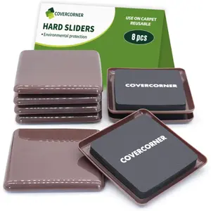 8 PCS 3 1/2 inch Square Furniture Moving Sliders for Carpet Chair Leg Floor Protectors Move Furniture Easy & Safely Brown