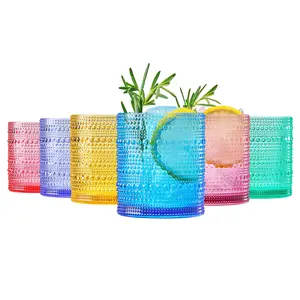 Khen Plastic Hobnail Drinking Glasses Set of 6 Bright Tones Cups 14oz, Shatterproof & Unbreakable Acrylic Beaded Design, BPA-Free, Dishwasher Safe Indoor/Outdoor Drinkware for Water, Juice, Cocktails