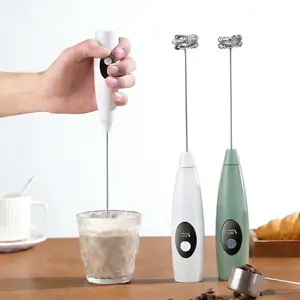 LCD Digital Display Electric Milk Frother | Milk Frother Handheld with 3 Speeds, USB Rechargeable, Detachable Stainless Steel Whisk for Coffee, Matcha, Latte, Cappuccino, Hot Chocolate