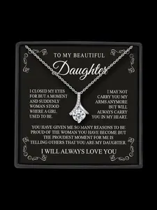 Artificial Zircon Decor Necklace, Charm Necklaces, with Box & Greeting Card, Stainless Steel Jewelry for Party, Daily Clothing Decor, Trendy All-match & Exquisite Jewelry for Gift