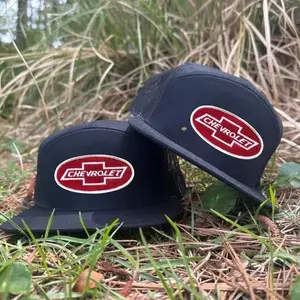 Chevy Logo 7 Panel Trucker Hat – Embroidered Flat Bill Snapback with Mesh Back, Unisex Vintage Outdoor & Travel Cap Gift for Him