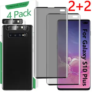 (2+2 Packs) Galaxy S10 Plus Privacy Screen Protector And Camera Lens Protector, 9H Hardness Tempered Glass, 3D Curved, Supports Ultrasonic Fingerprint Unlocking, Anti Spy, Suitable For Samsung Galaxy