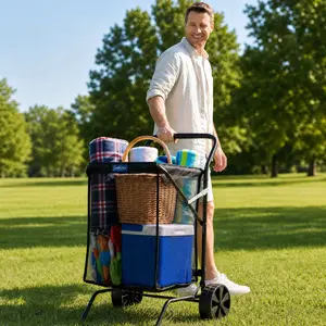 SurfGear Folding Beach Cart with Wide Wheels, Heavy Duty Beach Wagon for Sand, Camping & Outdoor Gear