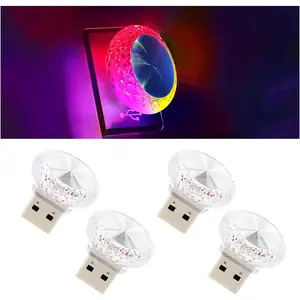 4 count USB LED  Interior Atmosphere Lamp, Portable Mini  LED Night Light Decoration, Plug-in USB Automotive Ambient Lighting Kit, Universal for  SUVs  RVs (Multicolor Quick Flash)