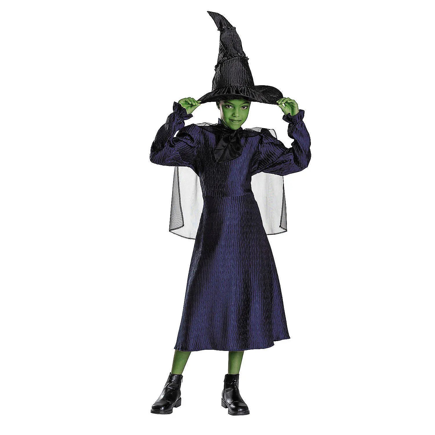 Kids Wicked Elphaba Sheer Puffed Black-Purple 100% Polyester Costume Dress - Disguise-Made Role Play, Costume for Parties, Witch Hat Included, 4-6 Years (Small)
