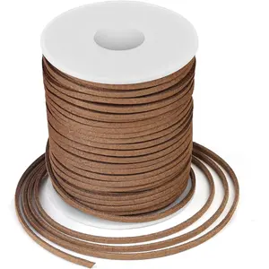 Leather String, Flat Suede Cord Faux Leather Cord Thin Leather Lace for Bracelets, Necklaces,  Making and Art Crafts (2.7 MM Brown)
