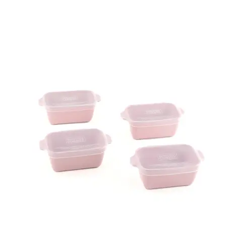 Souper Cubes Stoneware 2.0 - 5" x 3" Ceramic Bakeware Set Of 4 | Ceramic Baking Dishes for Oven, Microwave, & Air Fryer,  Premium Mini Ceramic Baking Dishes with Silicone Covers for Individual Portions - Made in USA