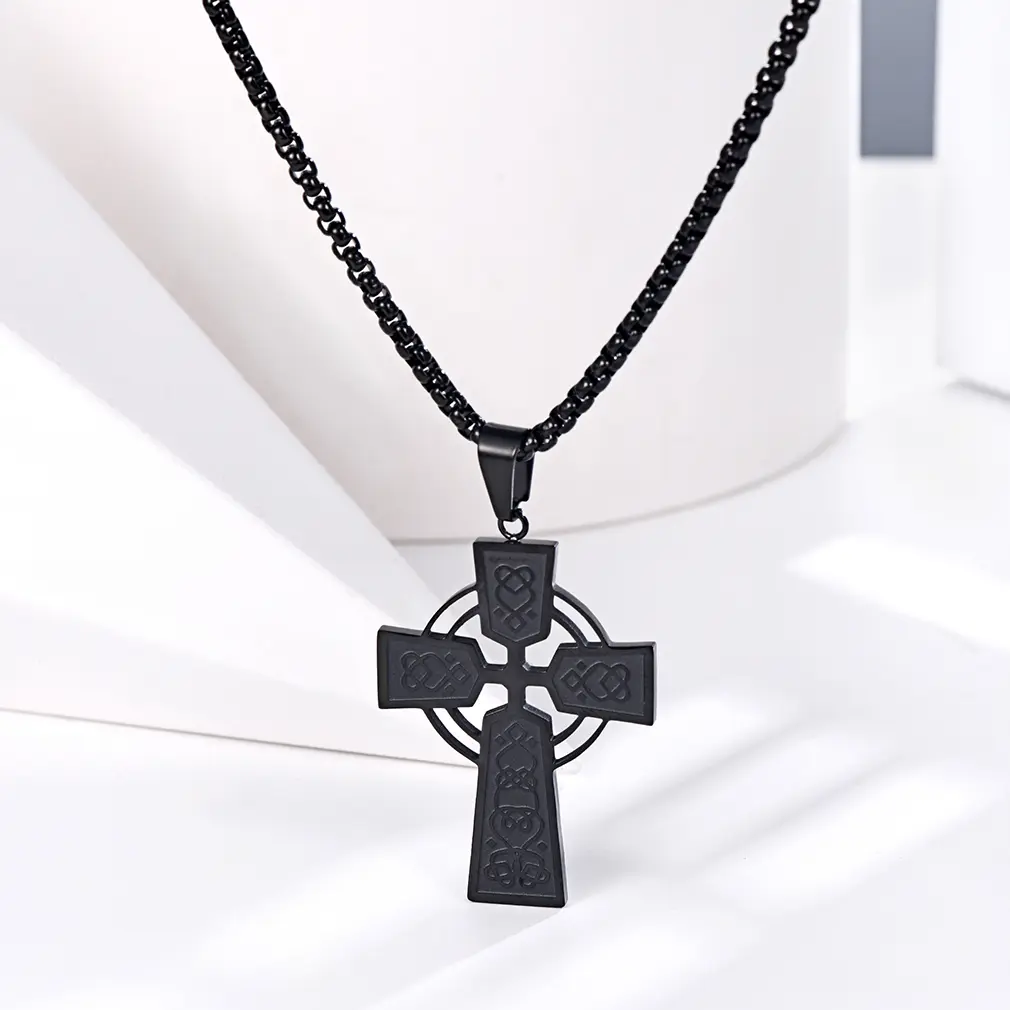 FaithHeart Unisex Celtic Crucifix Cross Necklace - Vintage Stainless Steel Ethnic Irish Knot Pendant, 53mm*30mm*2mm, Adjustable Chain, Box Inclusion, for Daily Wear (Jewelry Accessories), Cross Necklaces, Magical Talisman